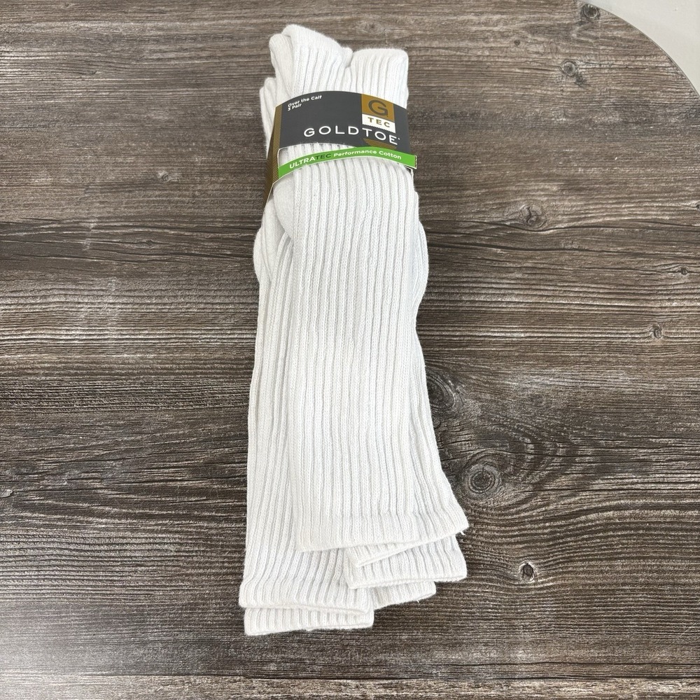 NIP Men's Gold Toe White Over The Calf Athletic Socks-3 Pair-Shoe size 6-12 1/2